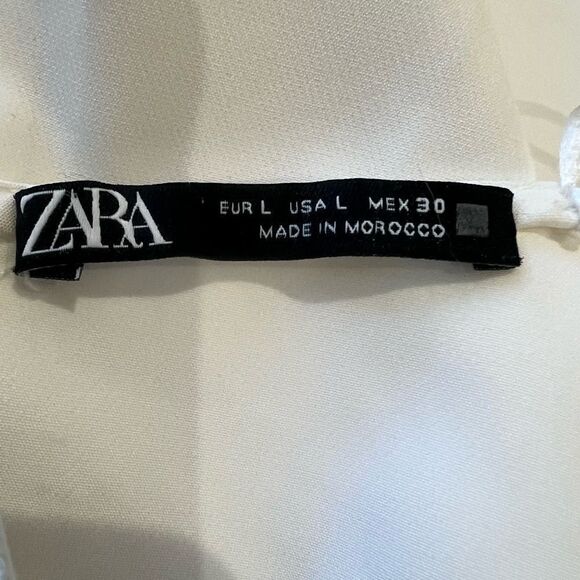 ZARA White Asymmetric Double Strap Cut Out Sides Fit & Flare Dress size large - Picture 9 of 12